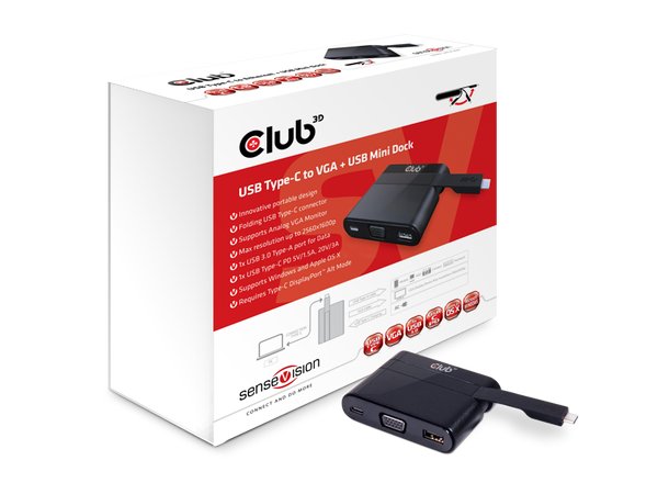 Club3D USB C to VGA+USB A+C Charge Output: VGA+USB3.0+USB TypeC Charge